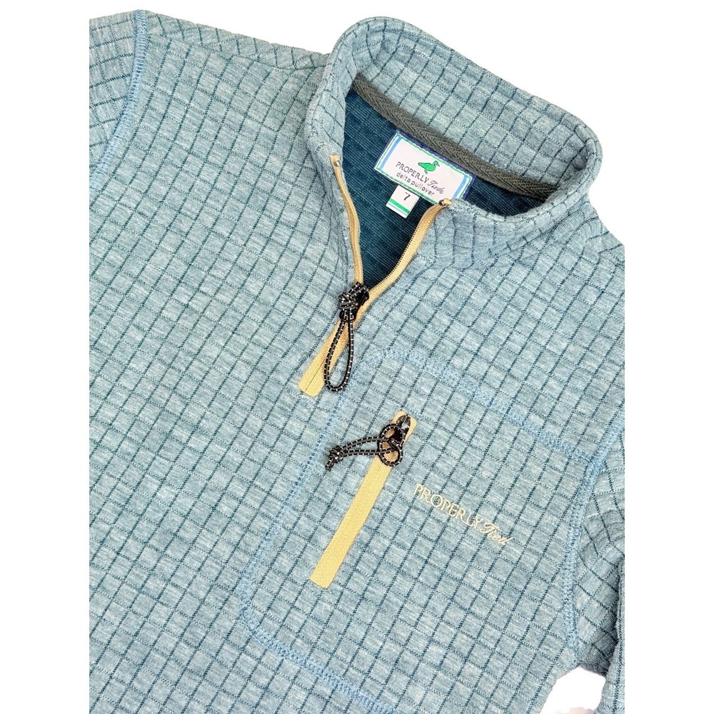 Properly Tied Delta Pullover Youth Size 7 1/4 Zip Grid Fleece Green